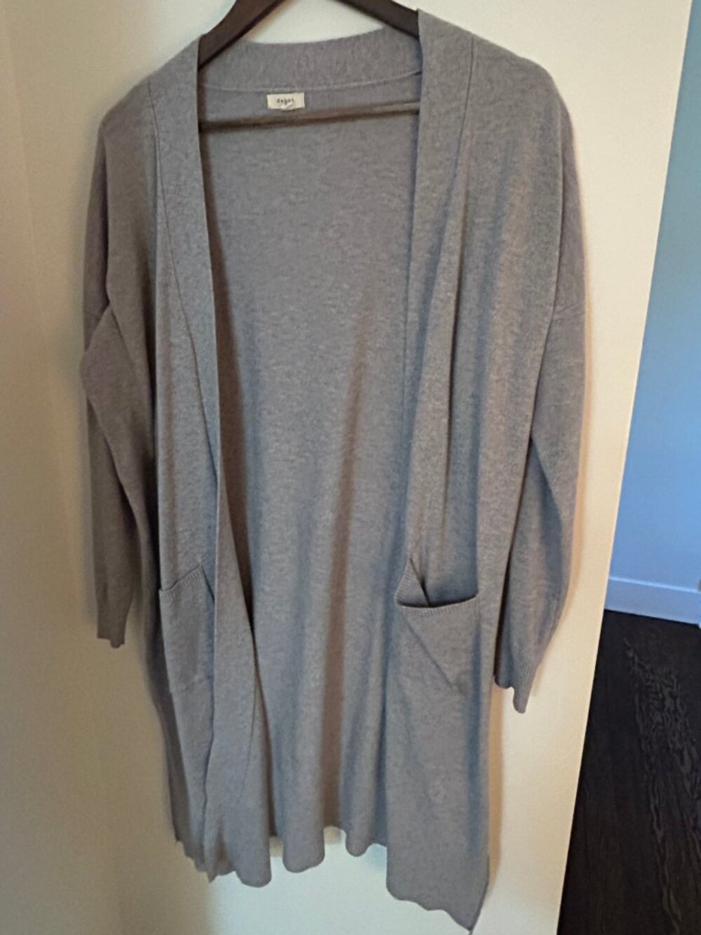 Again Debut Gray Long Cardigan Sweater Size M